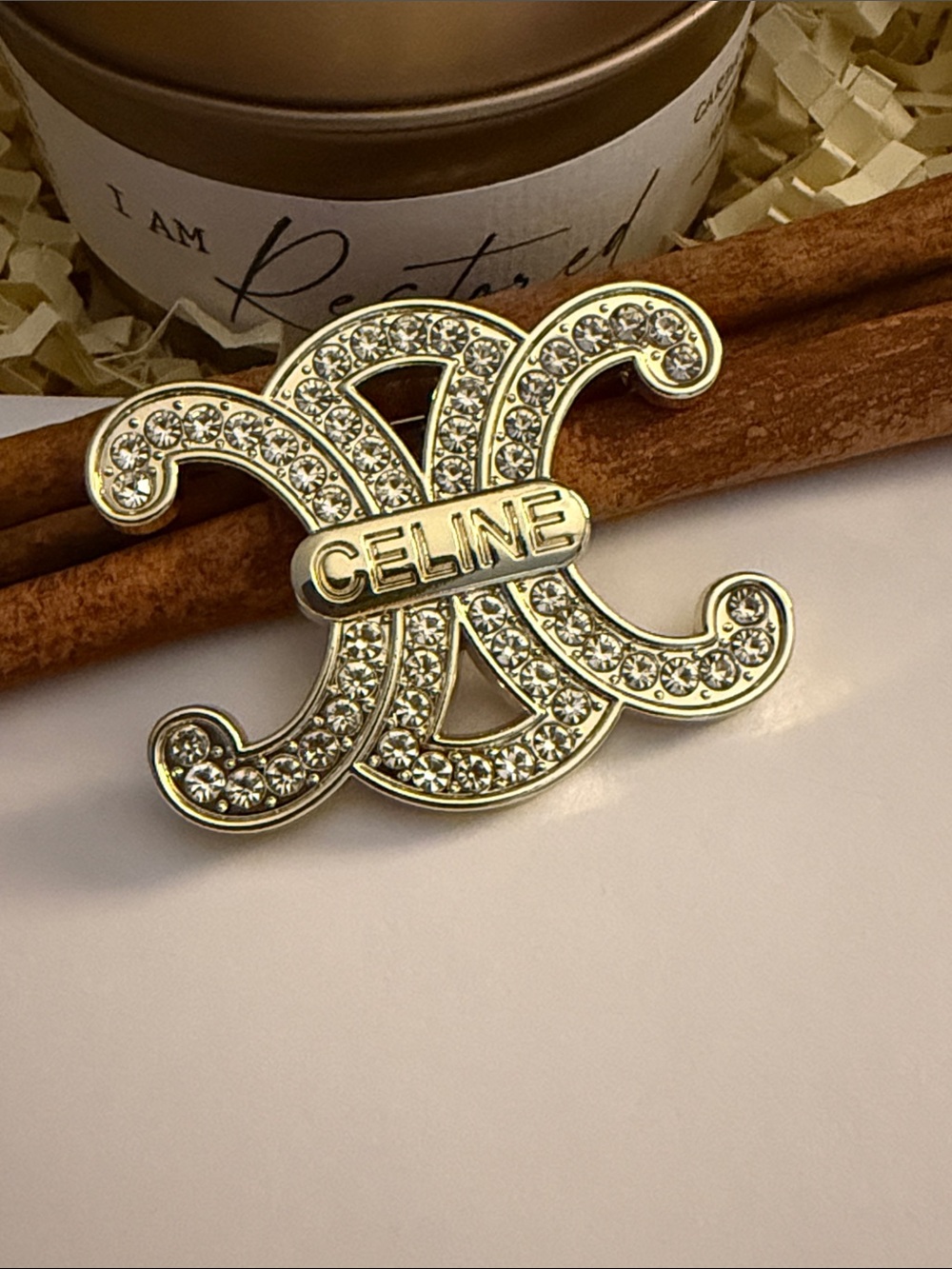Fashion Jewelry Gold Crystal  Double-C Brooch